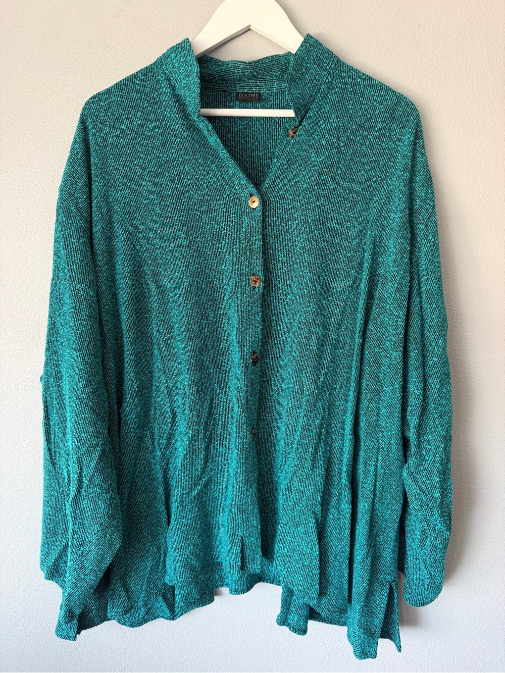 Dairi Fashion vintage teal black textured boxy button down top Women’s OS